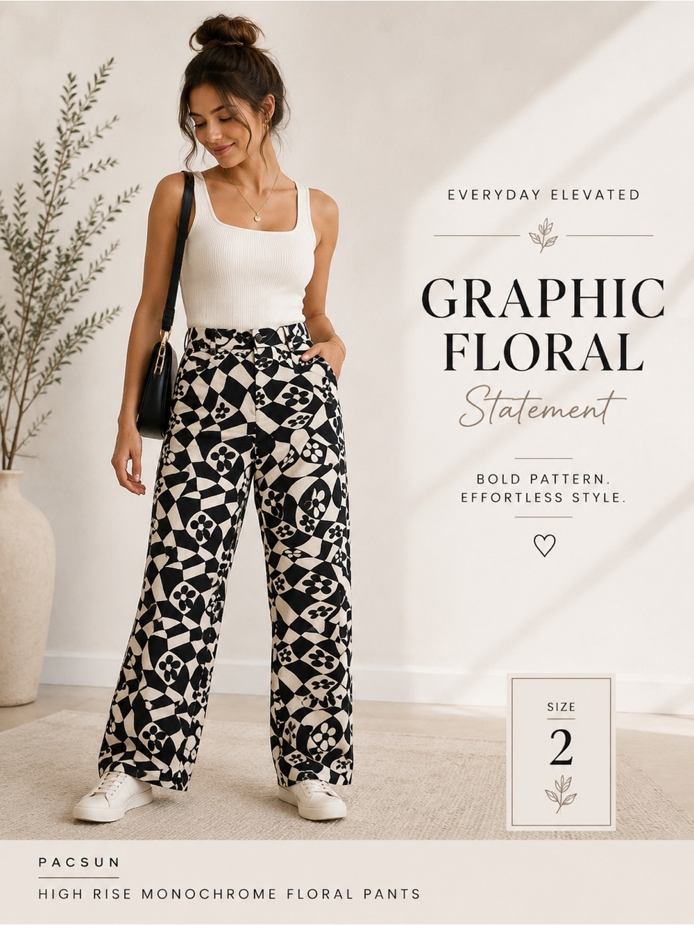 PacSun High Rise Monochrome Floral Pants | Size 2